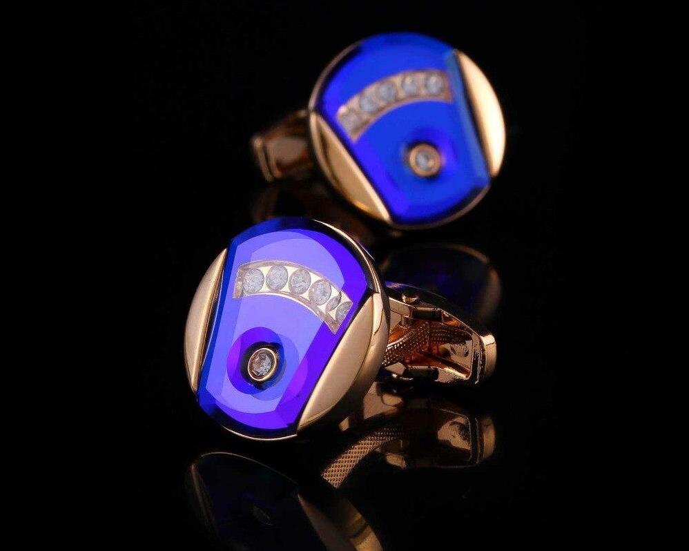 Blue Rhinestone Gold Cufflinks