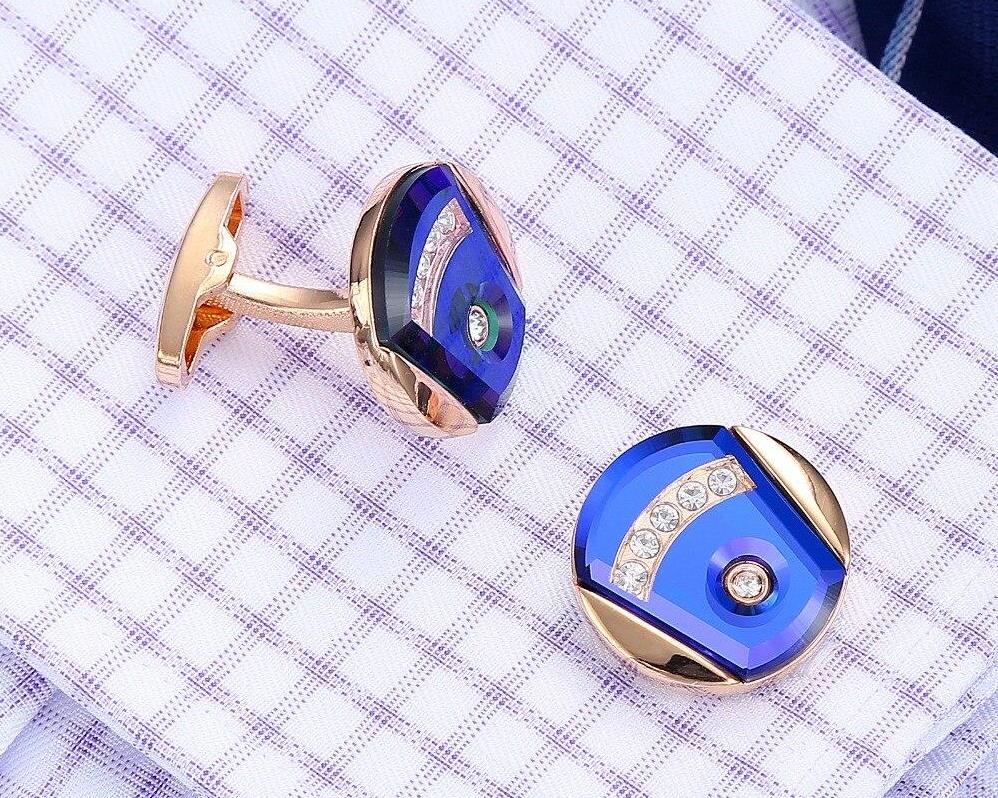 Blue Rhinestone Gold Cufflinks