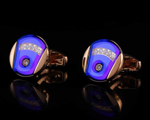 Gold round black cufflinks