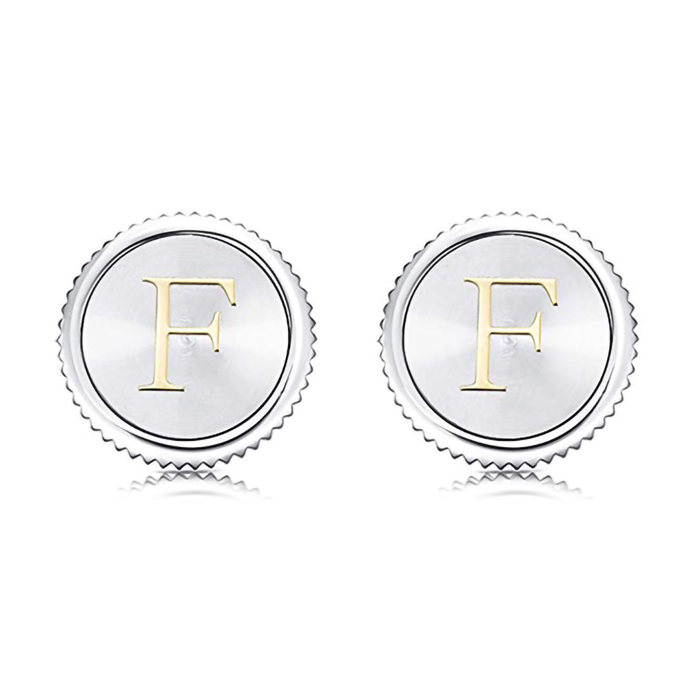 Round Letter Silver Cufflinks