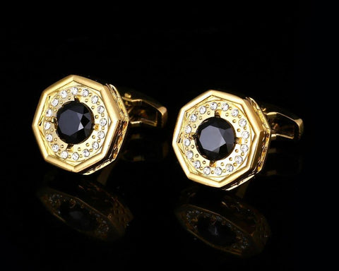 Gold round black cufflinks