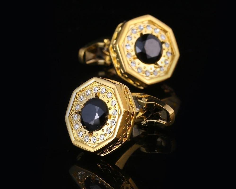 Rhinestone Gold Cufflinks