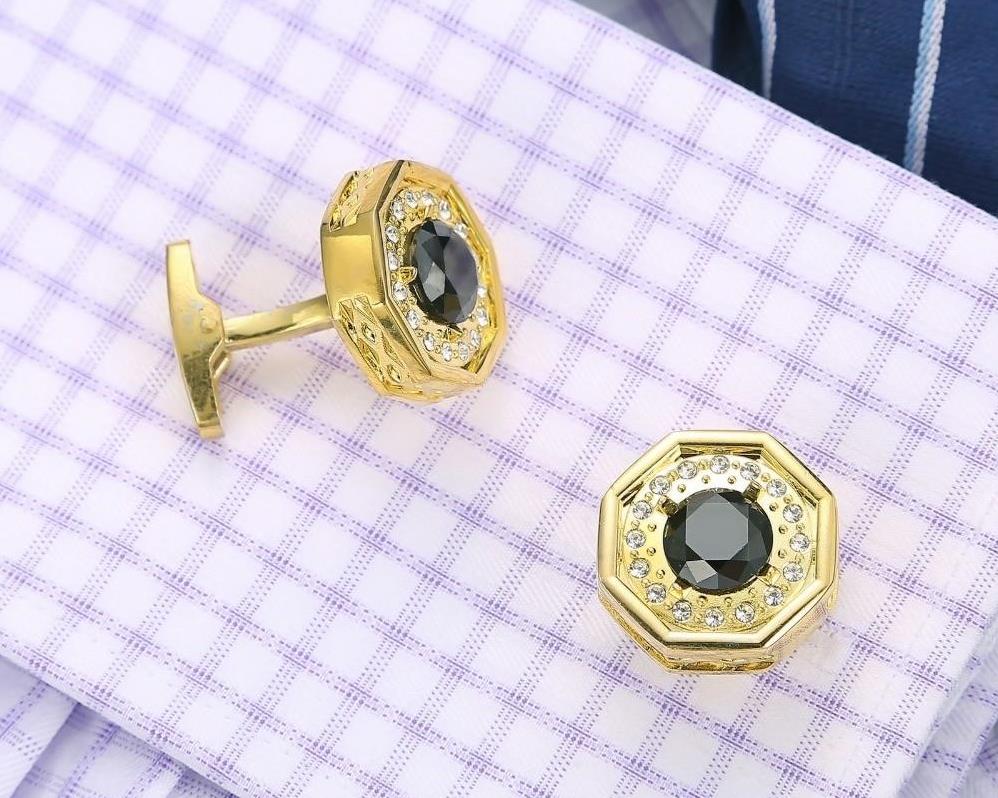 Rhinestone Gold Cufflinks