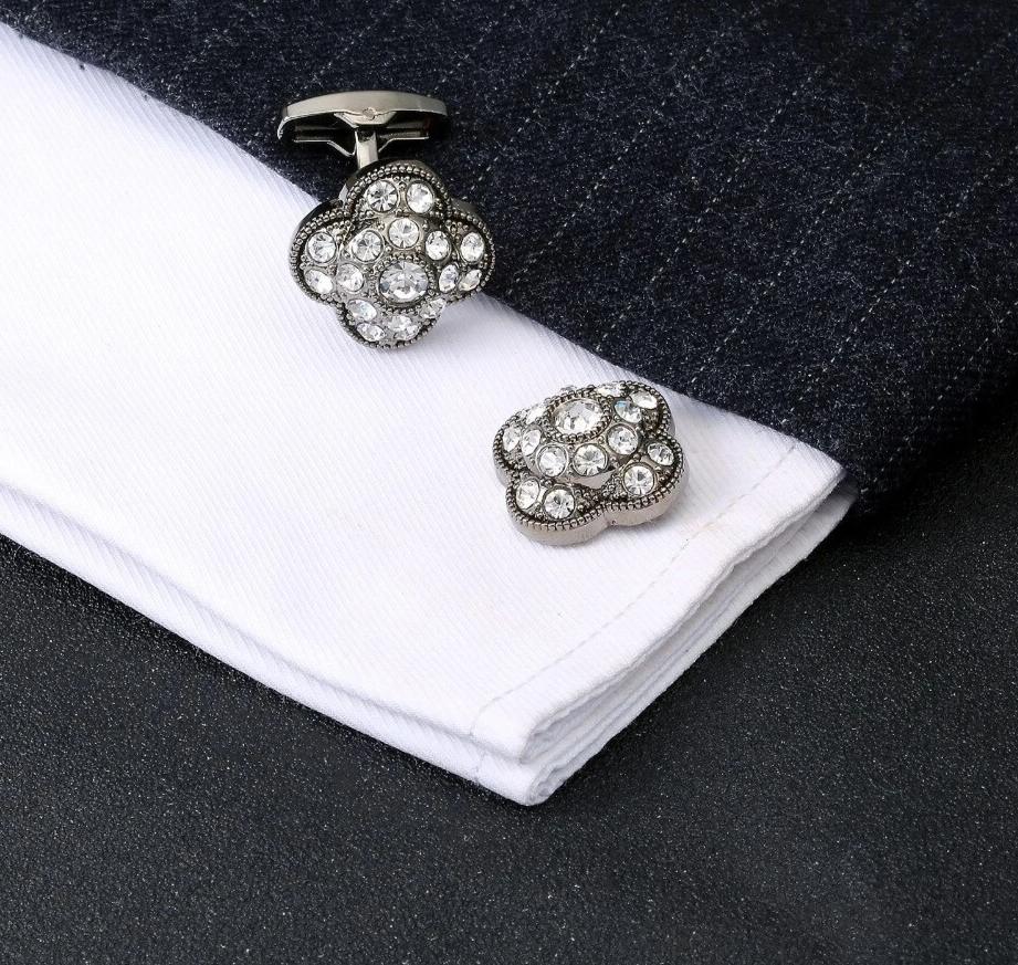 Rhinestone Gemelos Silver Cufflinks