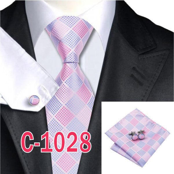 20 Style Mens Tie Set Fashion Plaid Silk Neck Tie Hanky Cuff links for Business Wedding Suit Jacquard Woven Ties for Men