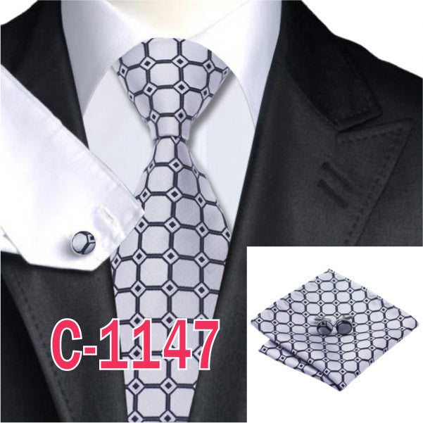 20 Style Mens Tie Set Fashion Plaid Silk Neck Tie Hanky Cuff links for Business Wedding Suit Jacquard Woven Ties for Men