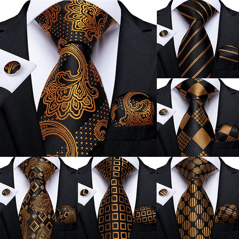 Paisley Orange Black Tie, 100% Silk
