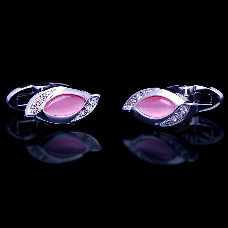 Pink stone silver cufflinks