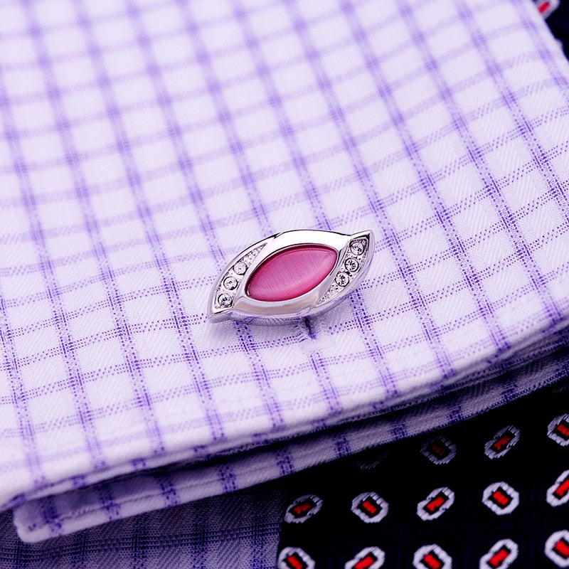 Pink stone silver cufflinks