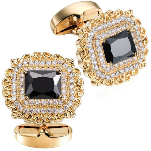 Gold round black cufflinks