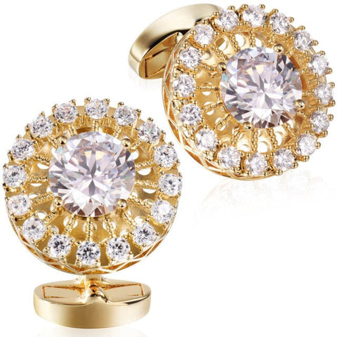 Gold round black cufflinks