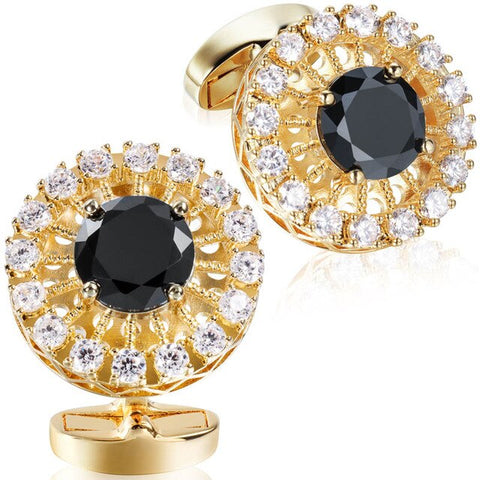Gold round black cufflinks