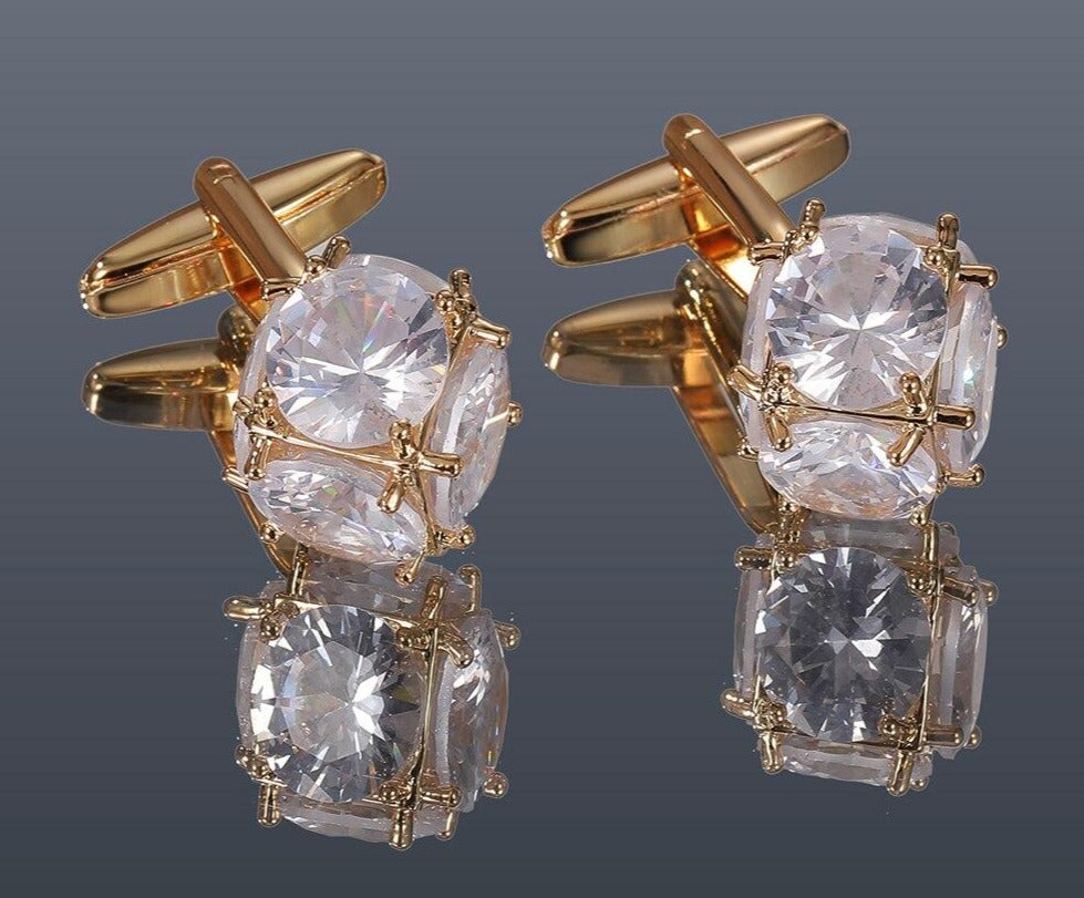 GOLD WHITE STONE CUFFLINKS