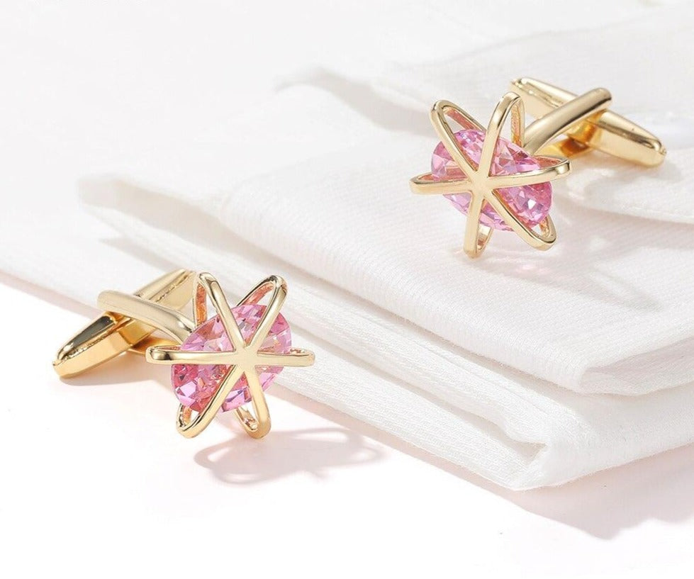 GOLD PINK STONE CUFFLINKS