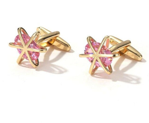 Gold round black cufflinks