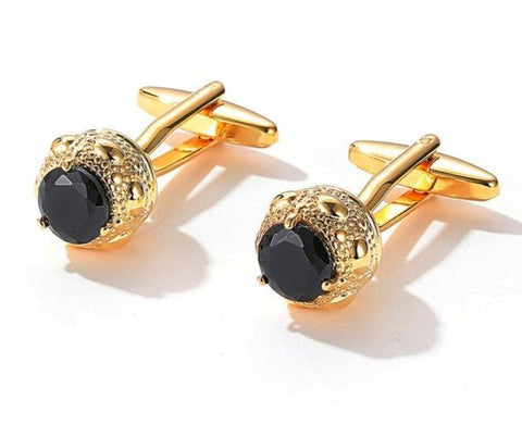 Gold round black cufflinks