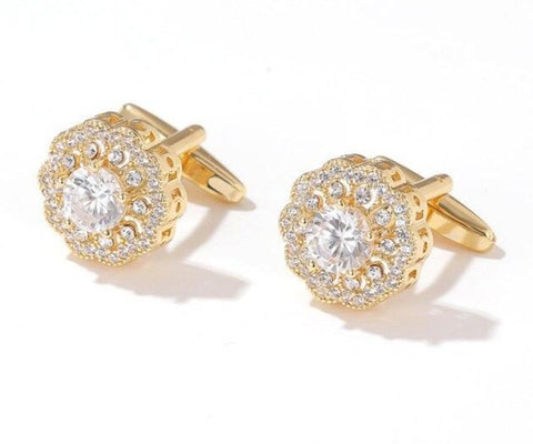 Gold round black cufflinks