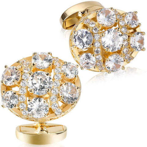 Gold round black cufflinks