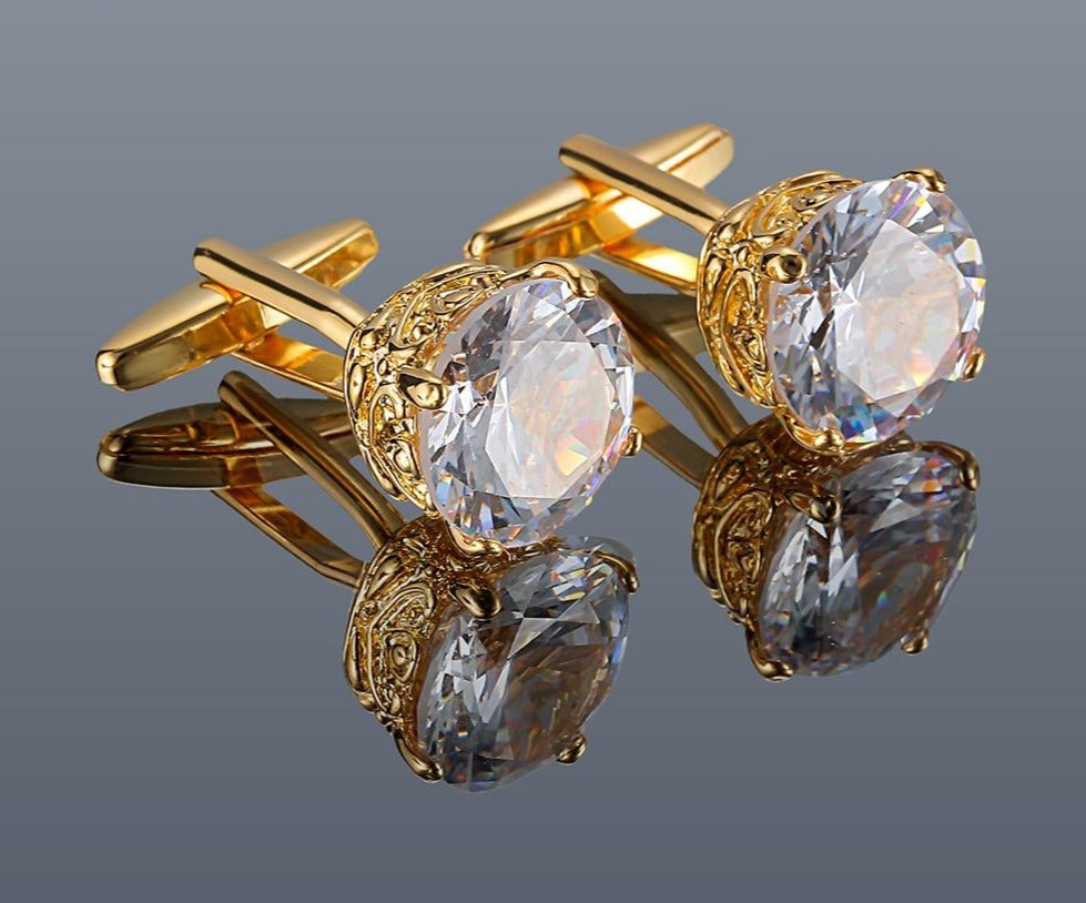 GOLD WHITE STONE CUFFLINKS