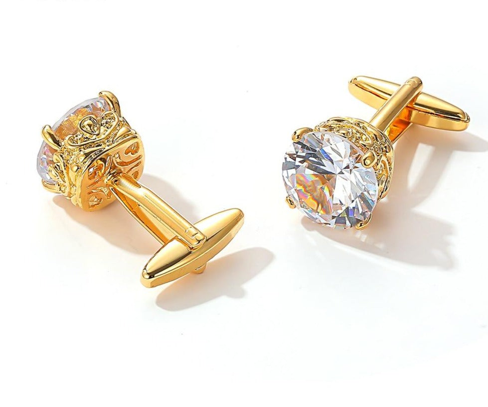 GOLD WHITE STONE CUFFLINKS