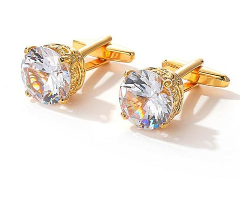 Gold round black cufflinks
