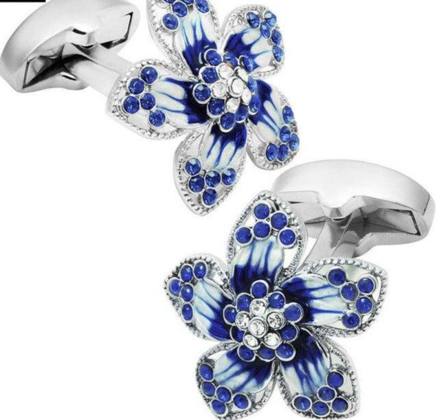 Flower Cufflinks with Crystals