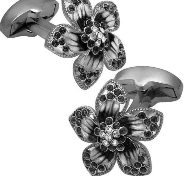 Flower Cufflinks with Crystals