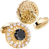 Crystal gold round cufflinks