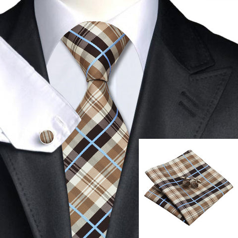 Jacquard Woven Silk Tie, handkerchief, cufflinks