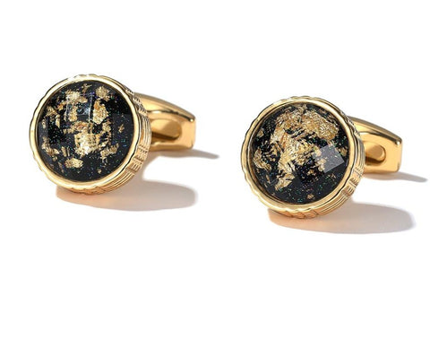 Gold round black cufflinks