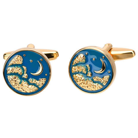 Gold round black cufflinks
