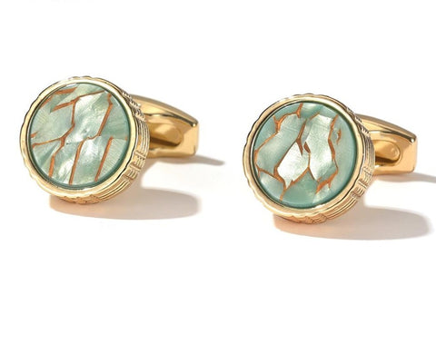 Gold round black cufflinks