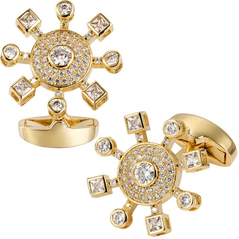 Gold round black cufflinks
