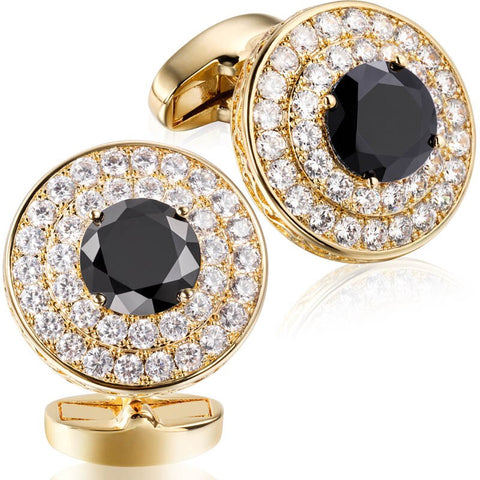 Gold round black cufflinks