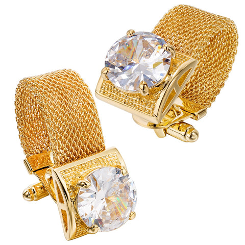 Gold round black cufflinks