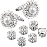 Elegant Cufflinks Studs Set, classic pearl