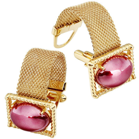 Gold round black cufflinks