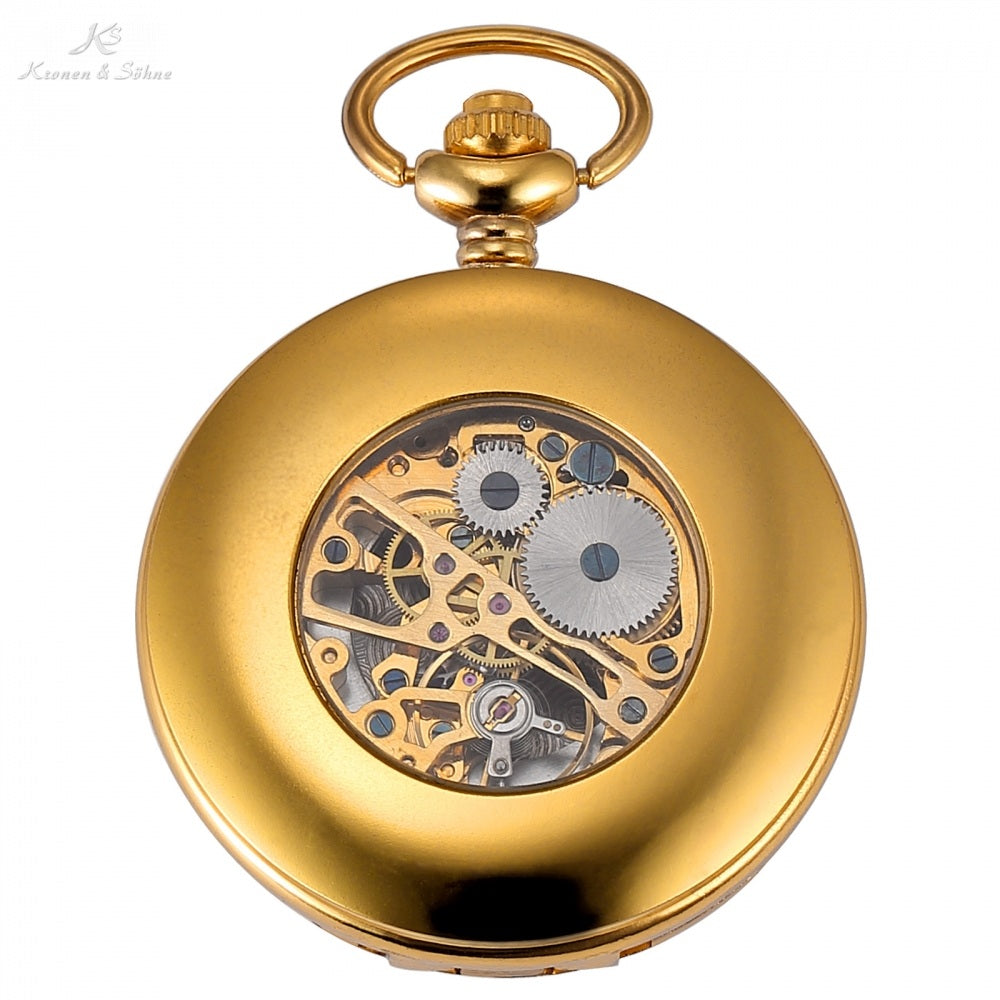 Gold Steampunk Roman Mechanical Blue Pocket Watch