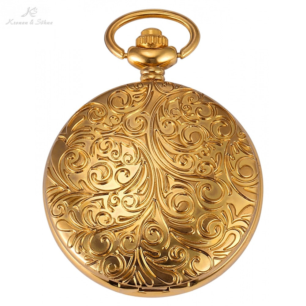 Gold Steampunk Roman Mechanical Blue Pocket Watch