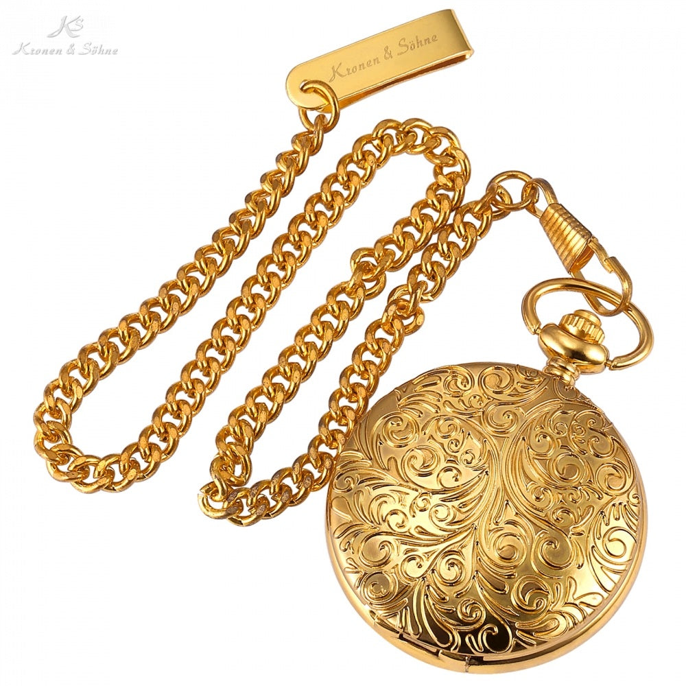 Gold Steampunk Roman Mechanical Blue Pocket Watch