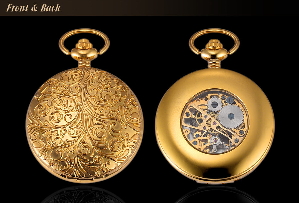 Gold Steampunk Roman Mechanical Blue Pocket Watch