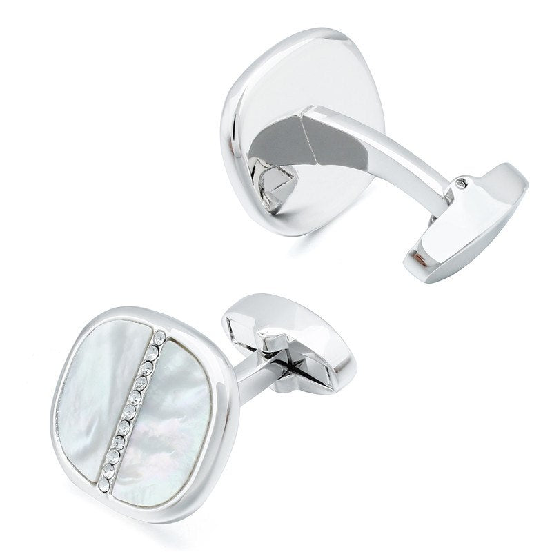 Silver Mother Of Pearl Crystal Cufflinks