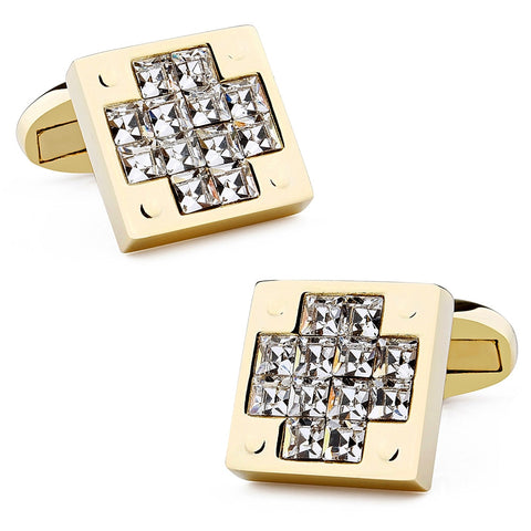 Gold round black cufflinks