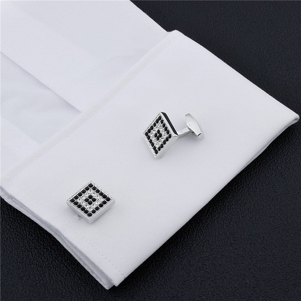 Square Black & White Crystal Cufflinks