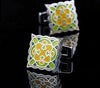 GREEN AND YELLOW ENAMEL CUFFLINKS