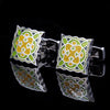 GREEN AND YELLOW ENAMEL CUFFLINKS
