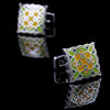 GREEN AND YELLOW ENAMEL CUFFLINKS