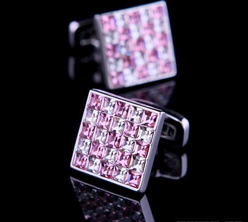 Pink square crystal cufflinks