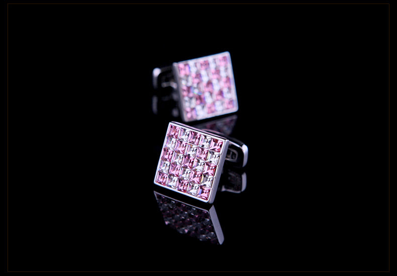 Pink square crystal cufflinks