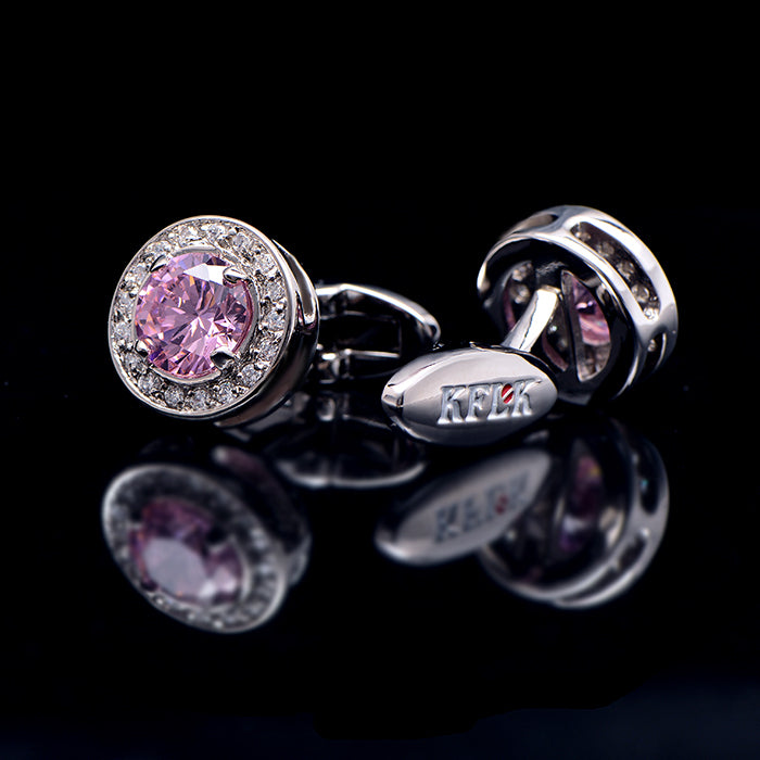 Pink Crystal silver cufflinks